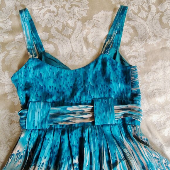 Anthro Lil Blue & Peach Caballo Falls 100% Silk Dress 4 - Picture 12 of 14